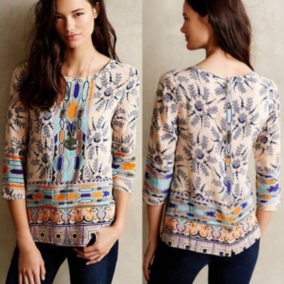 Maeve Anthropologie Sydney Silk Blouse Size 2 Button Down Floral Print Top XS - Picture 11 of 14